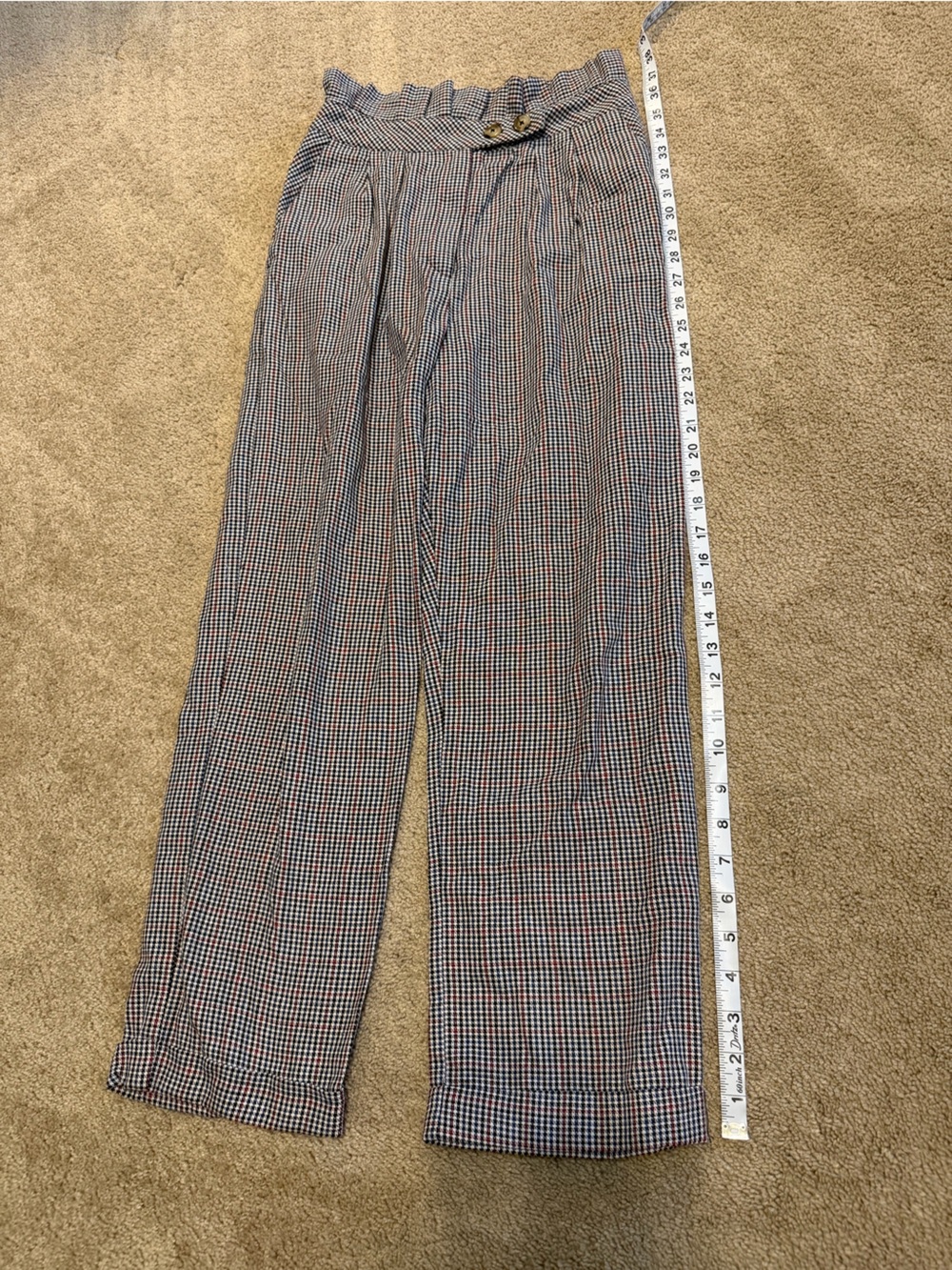 Topshop Checked Paperbag Waist Trousers in Brown and Blue